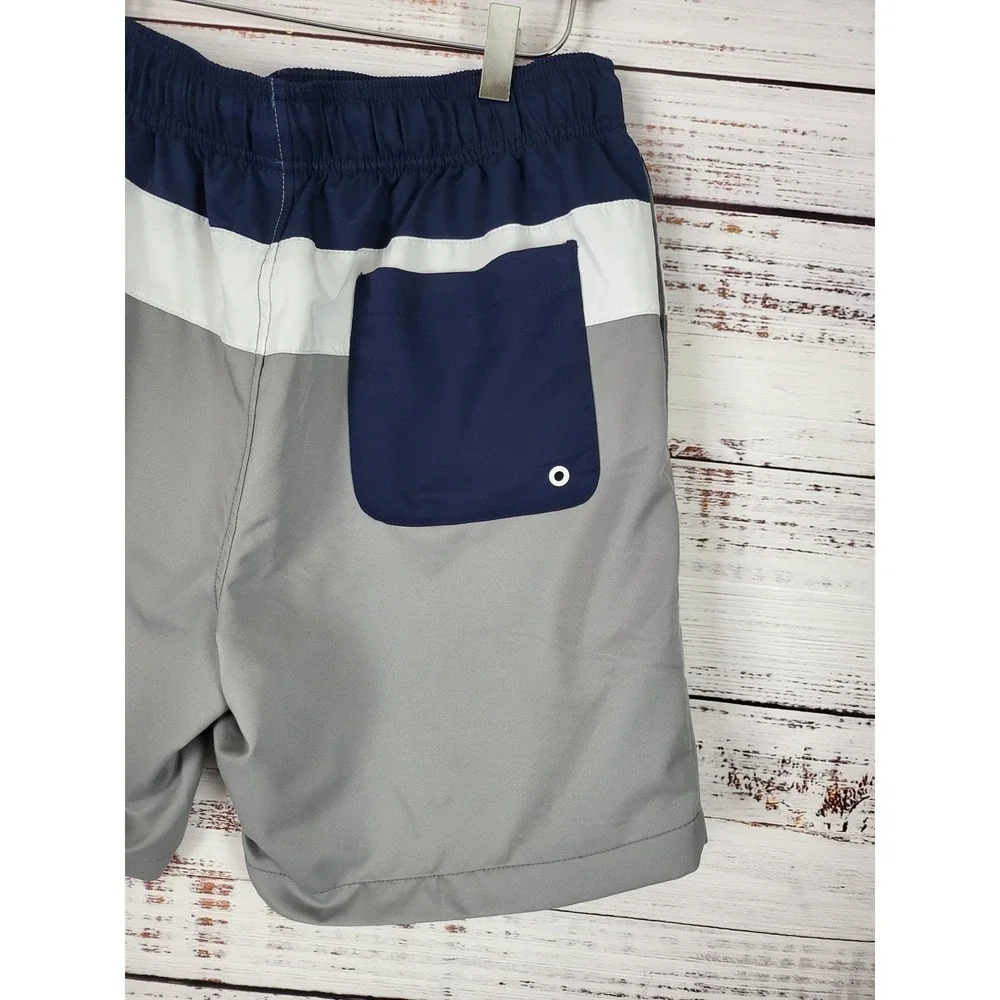Speedo Swim Trunks M‎ Mens Grey White Blue Pull On Pockets Mesh Lined Swim